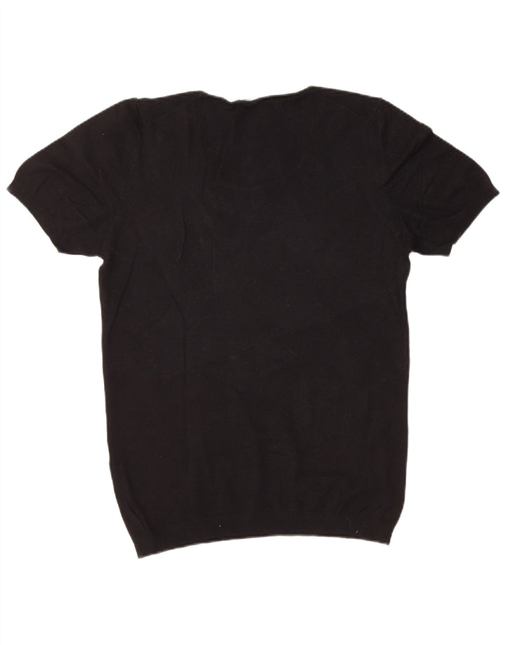 ZARA Suéter masculino de manga curta com gola canoa médio preto