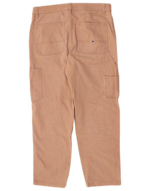Tommy Hilfiger Calça feminina reta cargo cortada W31 L25 algodão bege
