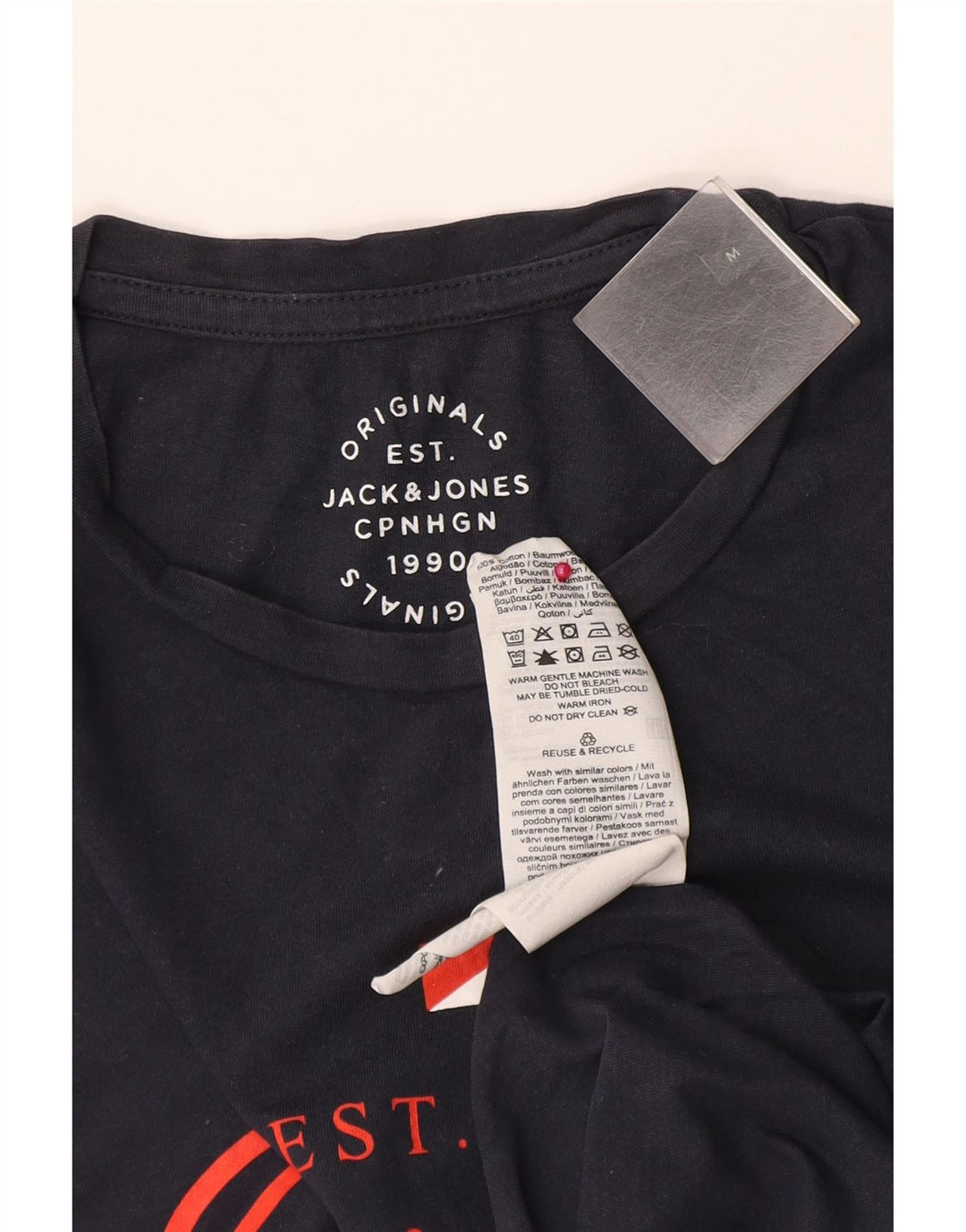 Camiseta gráfica masculina Jack & Jones Top médio algodão azul marinho