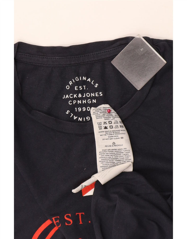 Camiseta gráfica masculina Jack & Jones Top médio algodão azul marinho
