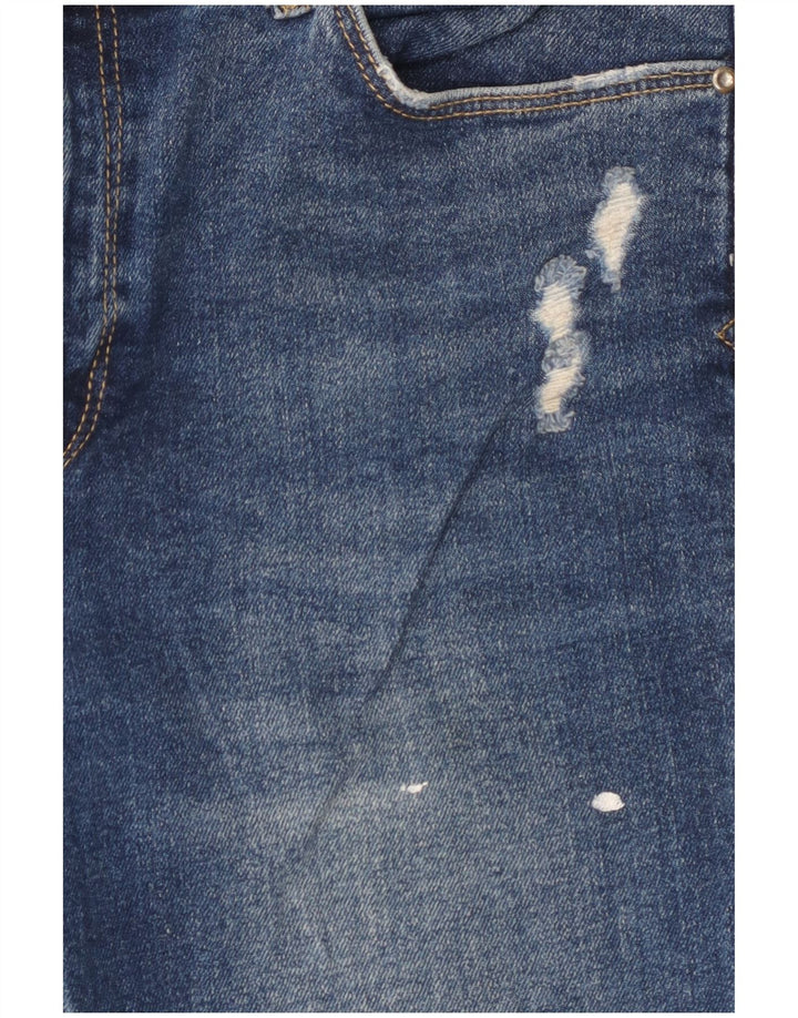 Zara Jeans feminino slim desgastado UE 42 grande W32 L27 algodão azul