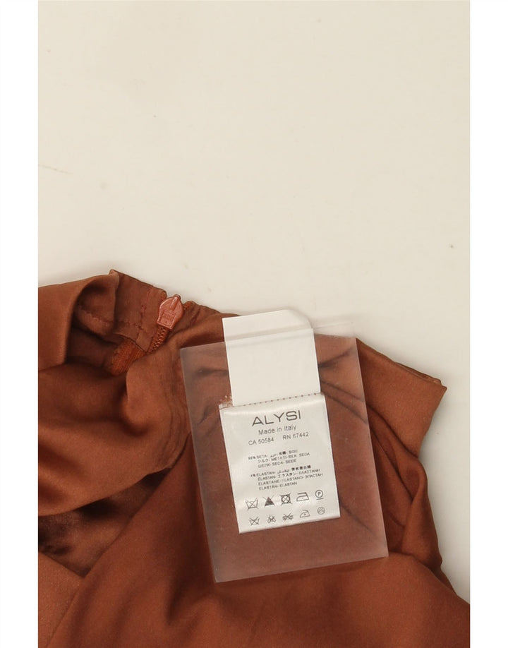 Blusa feminina de manga comprida ALYSI UK 10 pequena seda marrom