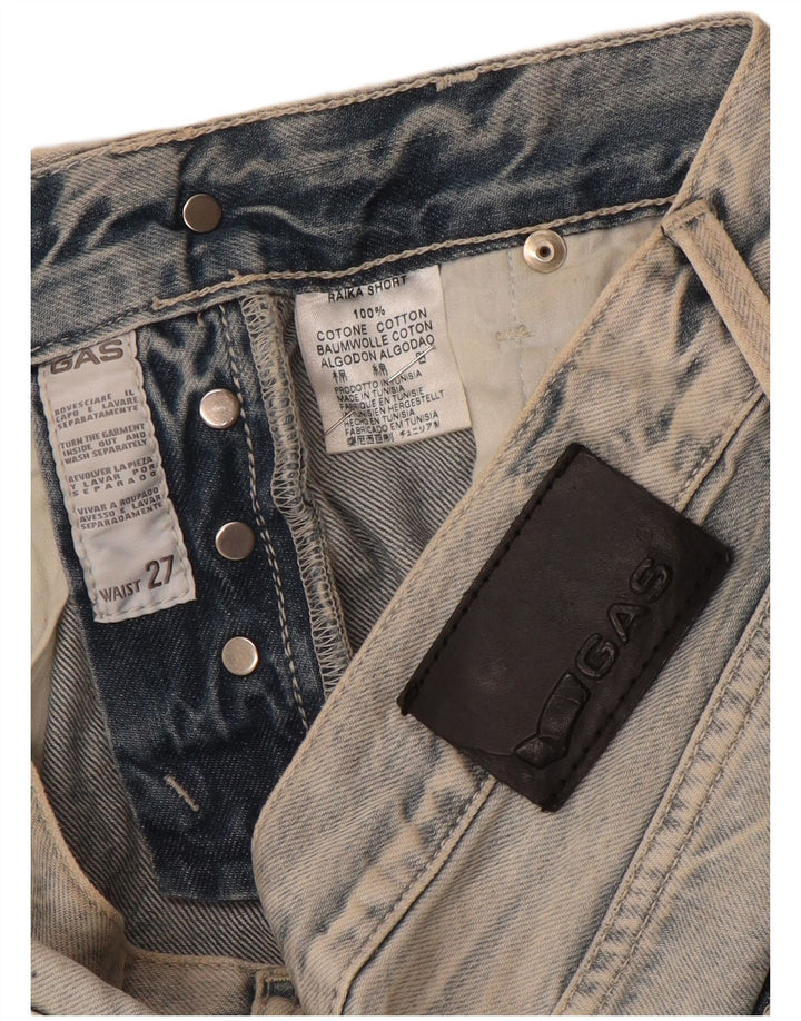 Shorts jeans feminino Gas W27 pequeno algodão azul