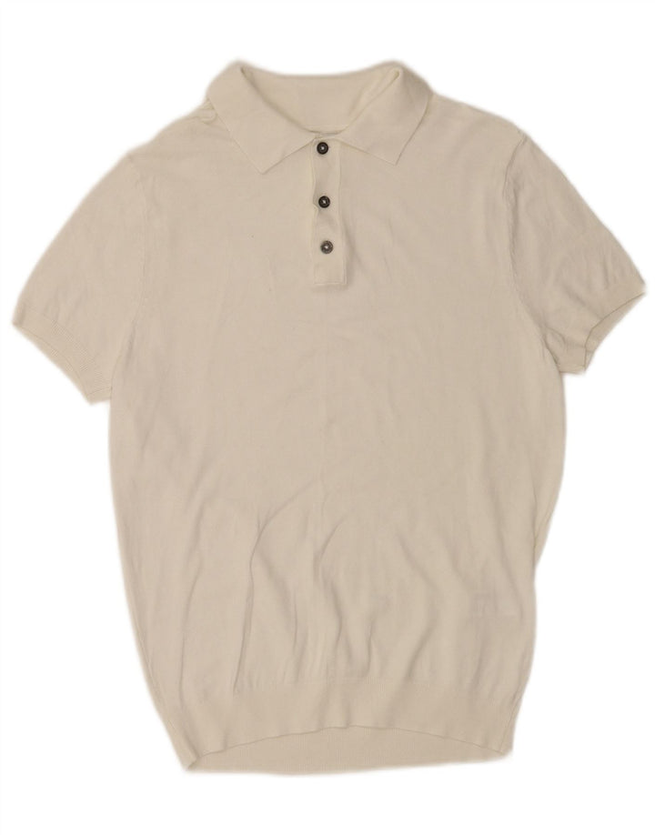 Zara Suéter masculino de manga curta com gola polo e viscose branca média