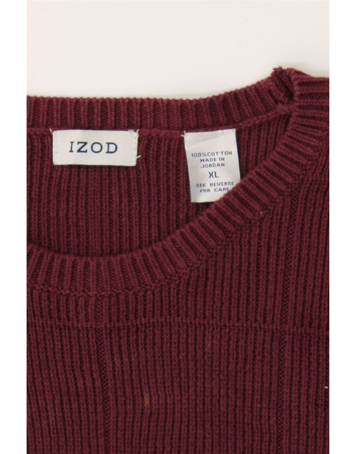 IZOD Mens Boat Neck Jumper Sweater XL Burgundy Check Cotton Vintage Izod and Second-Hand Izod from Messina Hembry 