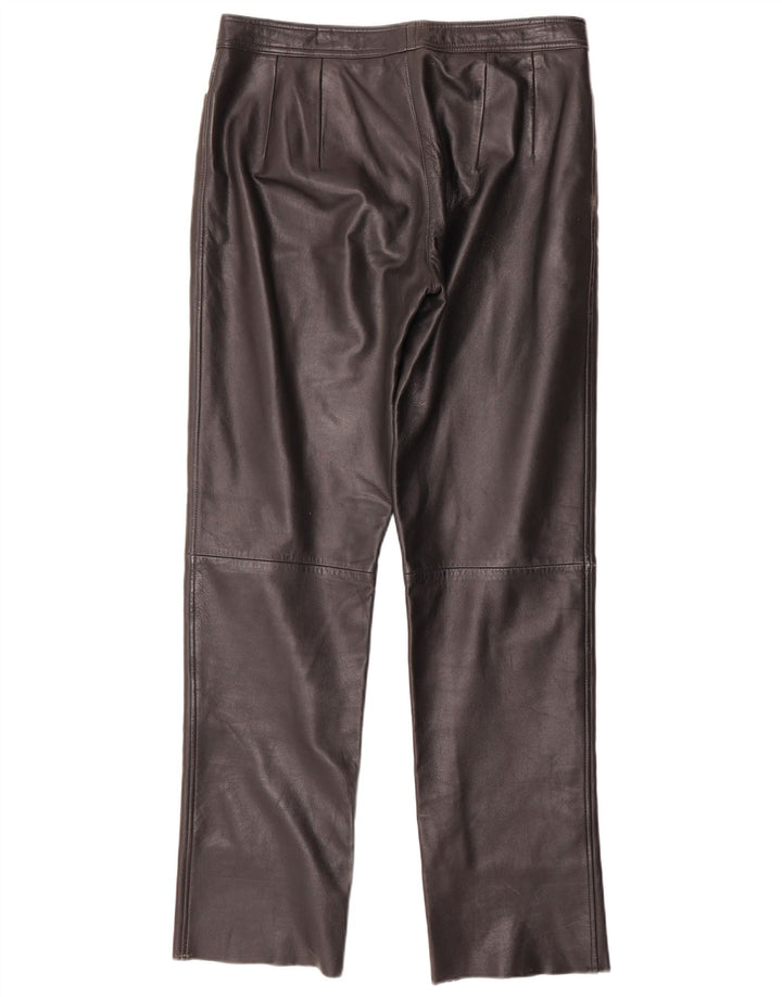 Calça feminina reta de couro Maddox IT 44 médio W32 L32 preta