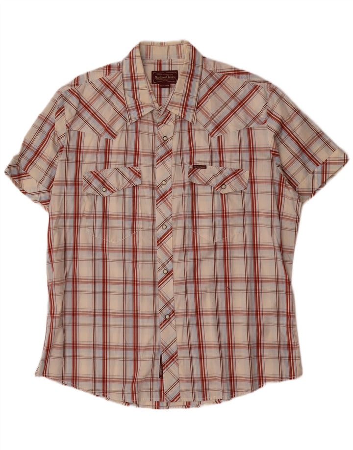 Camisa masculina de manga curta Marlboro Classics 2XL algodão xadrez branco