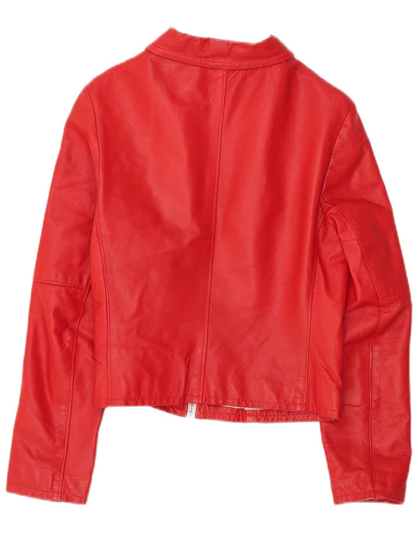 Please Womens Crop Leather Jacket UK 14 Large Red
