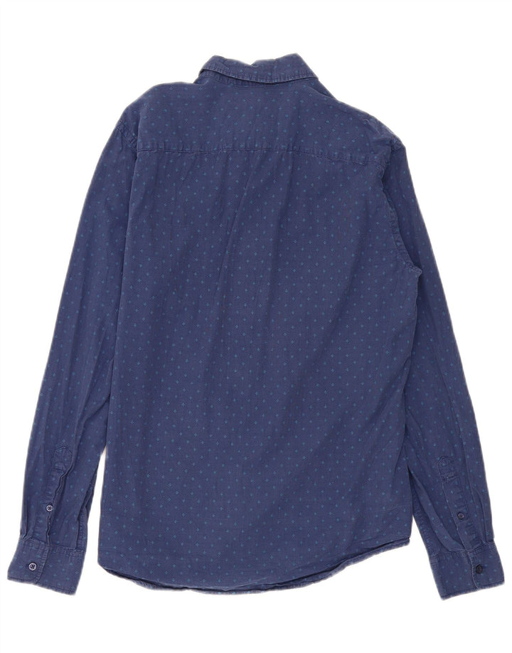 Camisa masculina BENETTON grande algodão manchado azul marinho