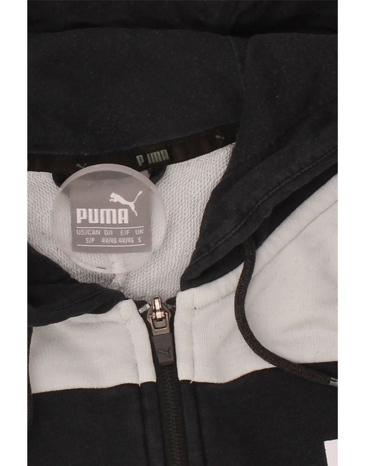 PUMA Mens Loose Fit Zip Hoodie Sweater Small Black Colourblock Cotton Vintage Puma and Second-Hand Puma from Messina Hembry 
