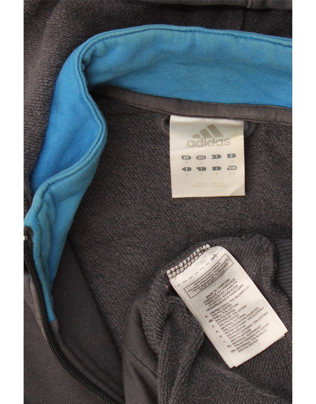 ADIDAS Suéter masculino com capuz e zíper gráfico cinza médio algodão