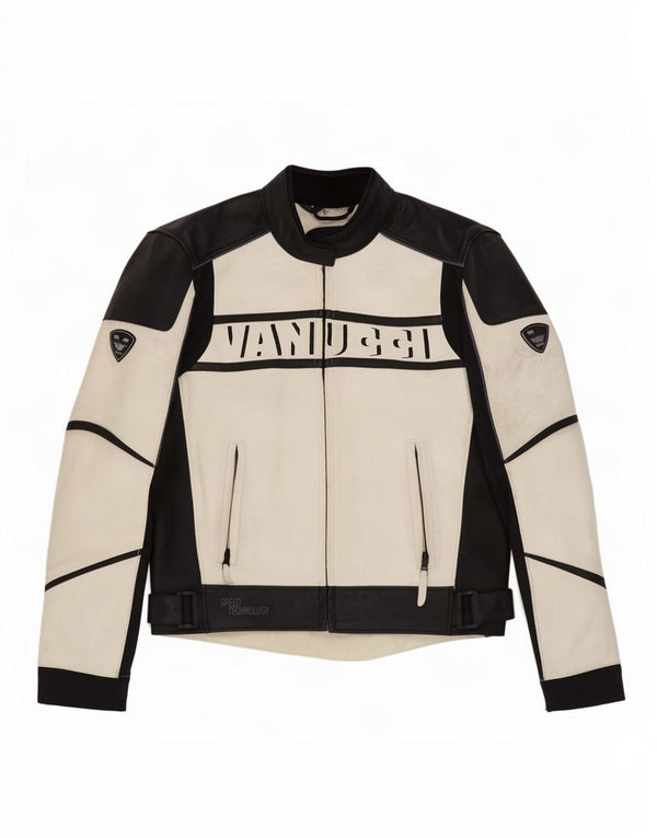 Jaqueta masculina Vanucci de couro gráfico Racer EU 48 pequeno bloco colorido branco