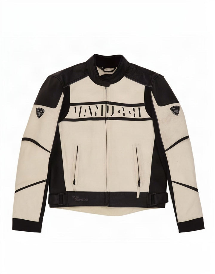 Jaqueta masculina Vanucci de couro gráfico Racer EU 48 pequeno bloco colorido branco