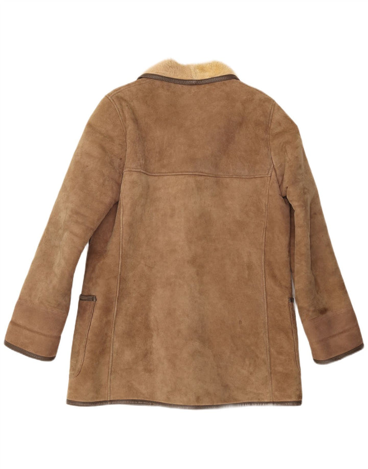 Casaco feminino vintage de shearling UK 16 grande bege