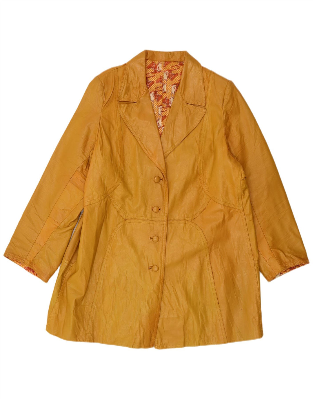 Casaco de couro feminino vintage UK 14 grande amarelo