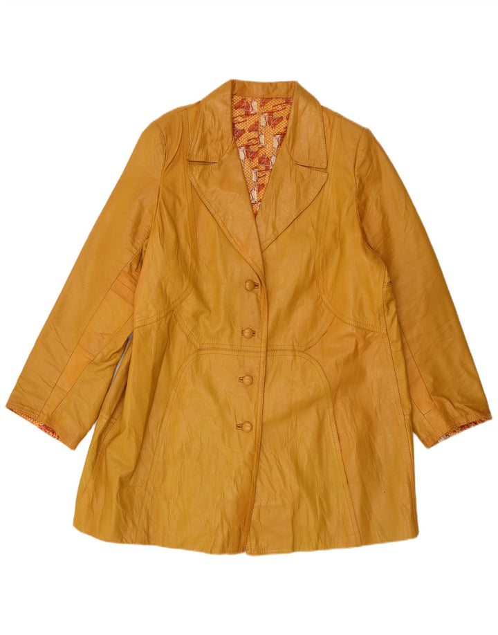 Casaco de couro feminino vintage UK 14 grande amarelo