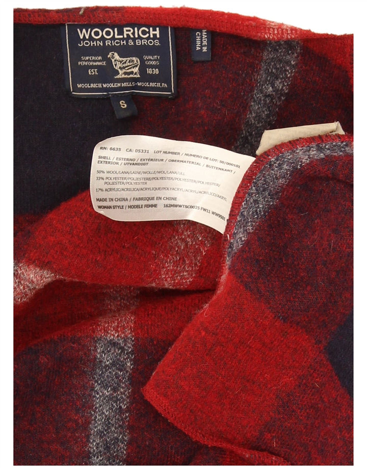 Suéter feminino Woolrich Longline Cardigan Reino Unido 10 lã xadrez vermelha pequena