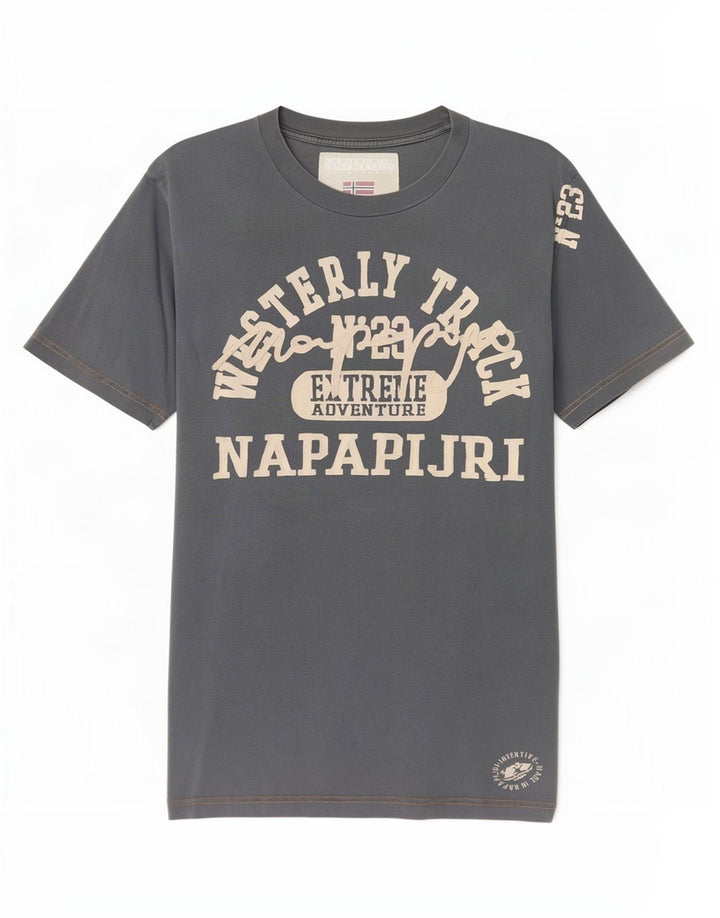 Camiseta masculina gráfica Napapijri grande algodão cinza