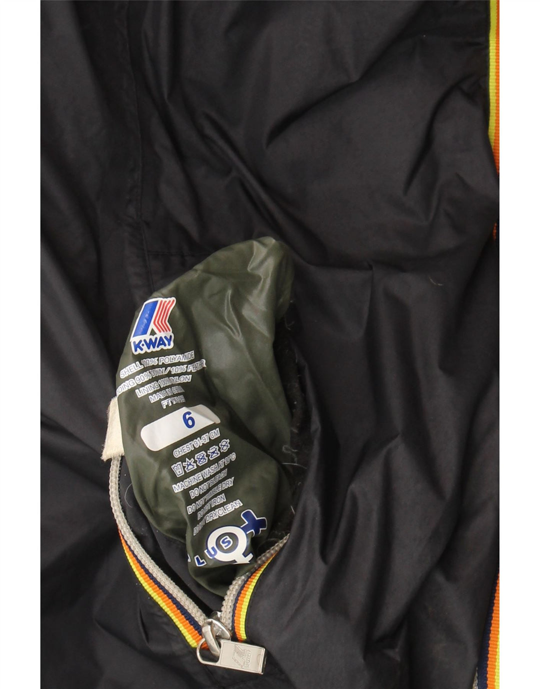 Casaco acolchoado reversível com capuz feminino K-Way EUA 6 bloco colorido preto médio