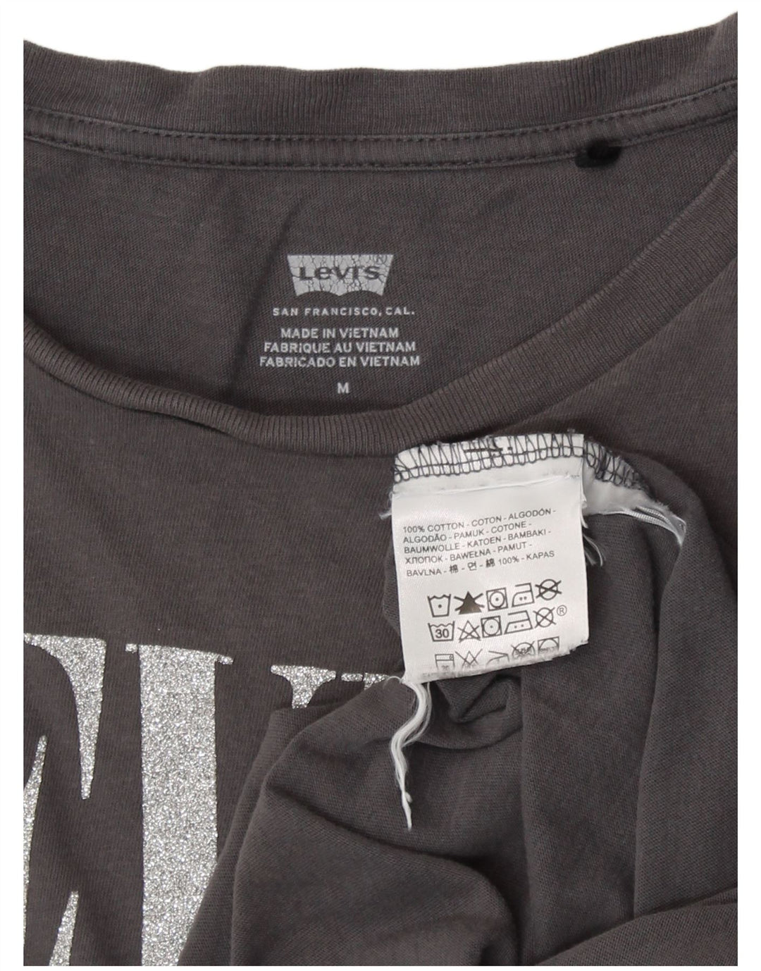 Camiseta feminina gráfica Levi's Top UK 12 algodão cinza médio