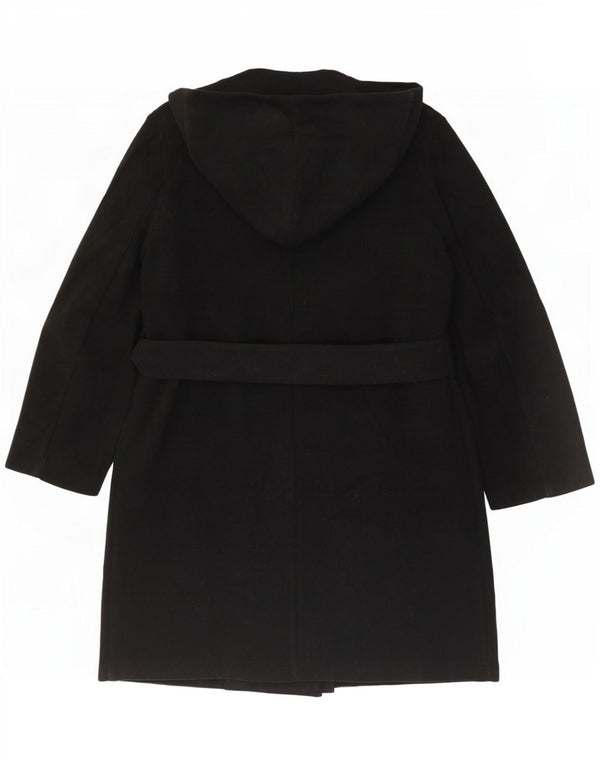 Zara Casaco feminino com capuz duplo breasted UK 18 XL preto poliéster