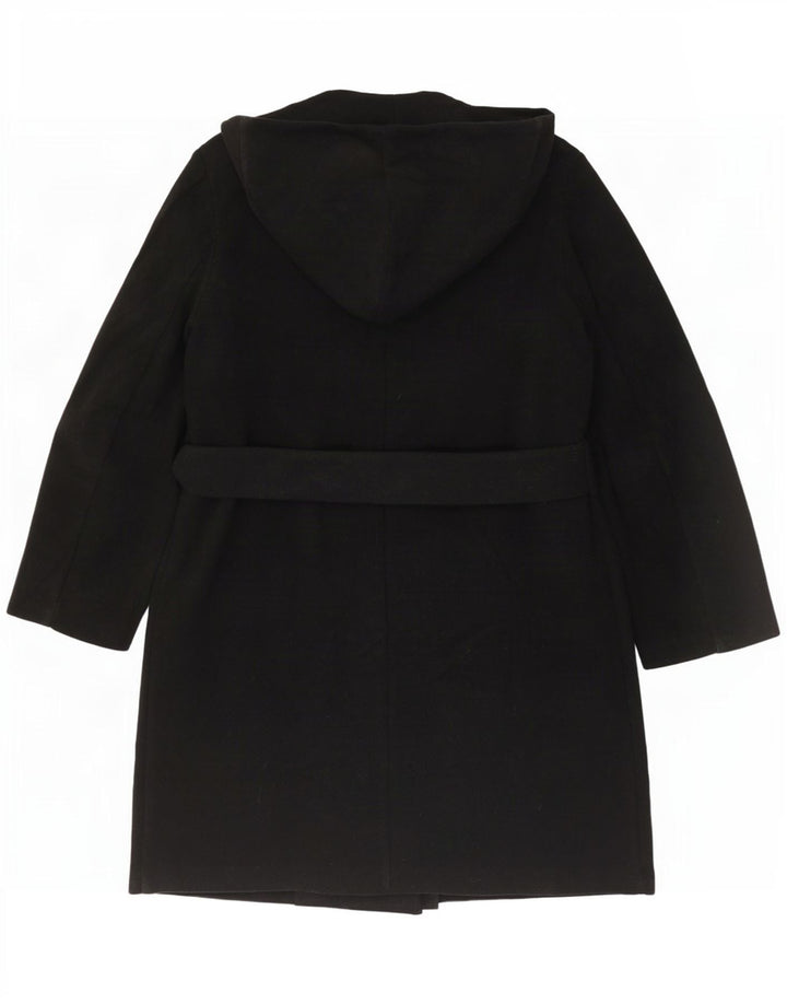 Zara Casaco feminino com capuz duplo breasted UK 18 XL preto poliéster