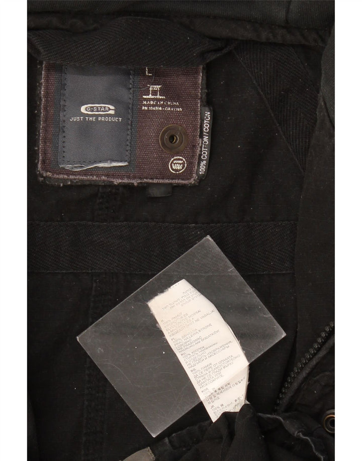 Jaqueta utilitária masculina com capuz G-STAR Reino Unido 40 grande algodão preto
