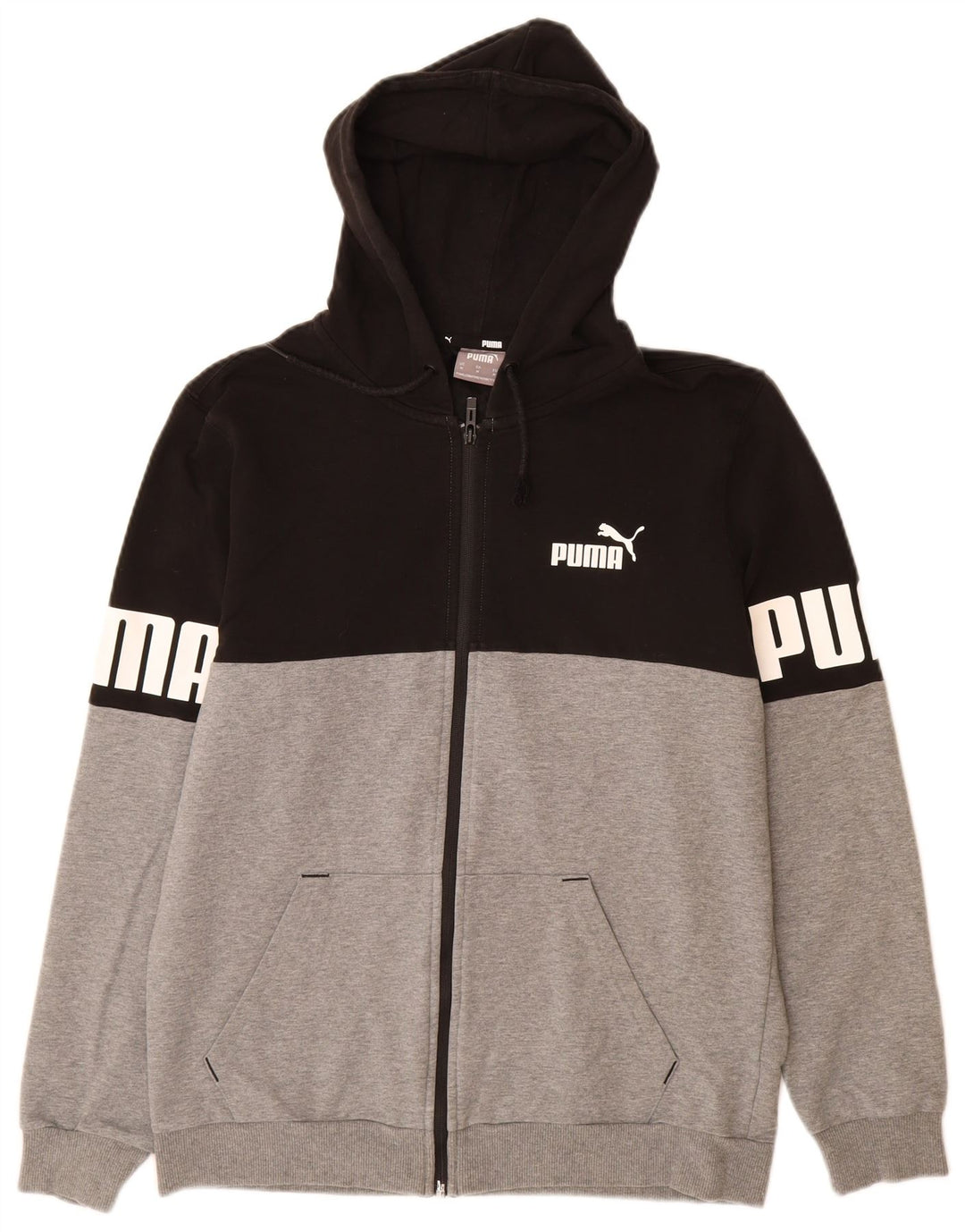 Suéter masculino PUMA com capuz e zíper gráfico médio preto algodão colorido