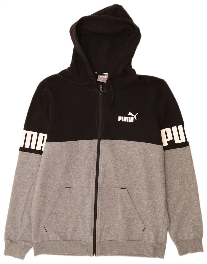 Suéter masculino PUMA com capuz e zíper gráfico médio preto algodão colorido