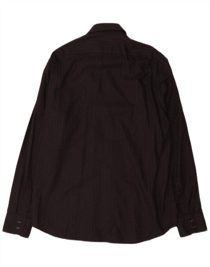 Camisa masculina Hugo Boss tamanho 41 15 algodão manchado preto médio
