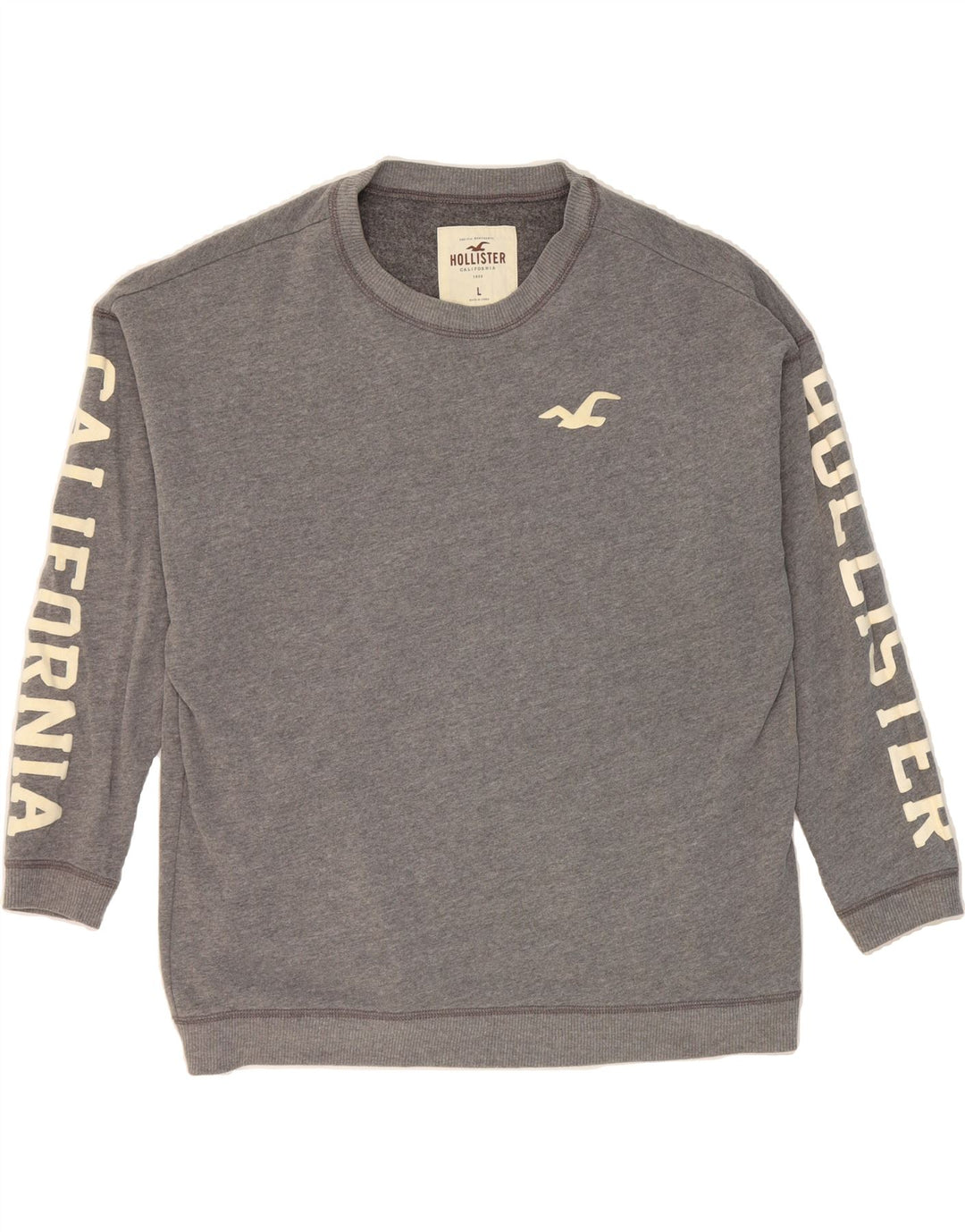 HOLLISTER Mens Graphic Sweatshirt Jumper Large Grey Cotton Vintage Hollister and Second-Hand Hollister from Messina Hembry 