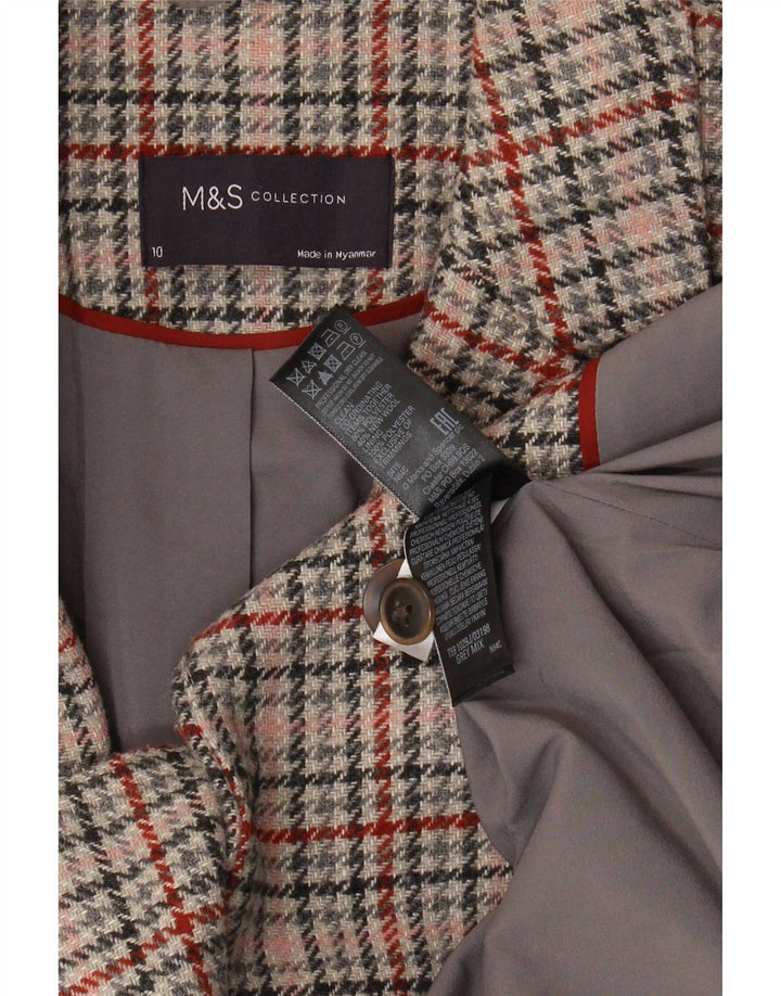 Jaqueta blazer feminina de 2 botões Marks & Spencer UK 10 pequena cinza houndstooth