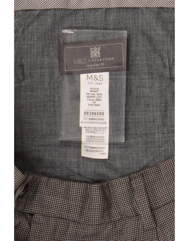 Calça masculina de ajuste regular Marks & Spencer W42 L29 preta Houndstooth