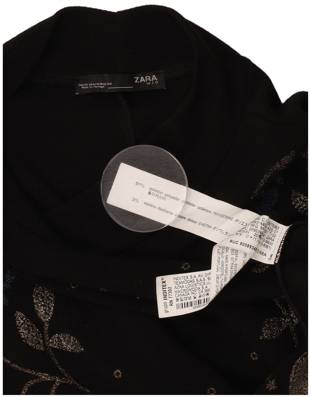 Vestido feminino Zara manga comprida, UK 14, médio, preto, floral, poliéster