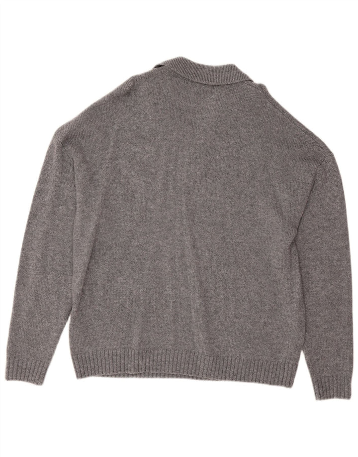 Suéter masculino Reiss com gola polo e lã manchada cinza grande