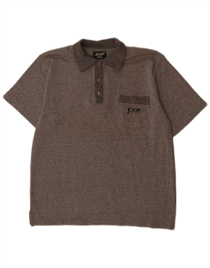 Camisa polo masculina Joop de algodão listrado cinza médio