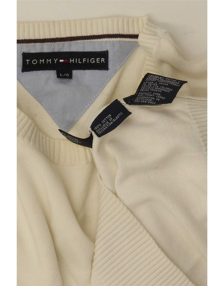 Suéter masculino Tommy Hilfiger com gola redonda, grande algodão branco