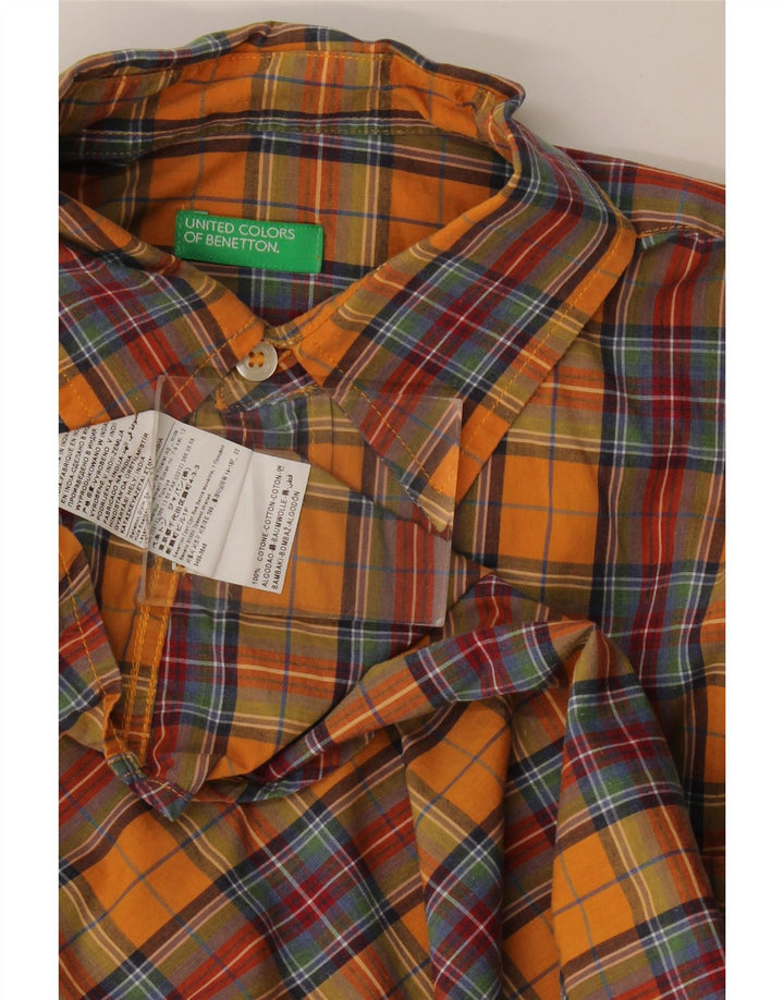 Camisa masculina Benetton médio laranja xadrez algodão