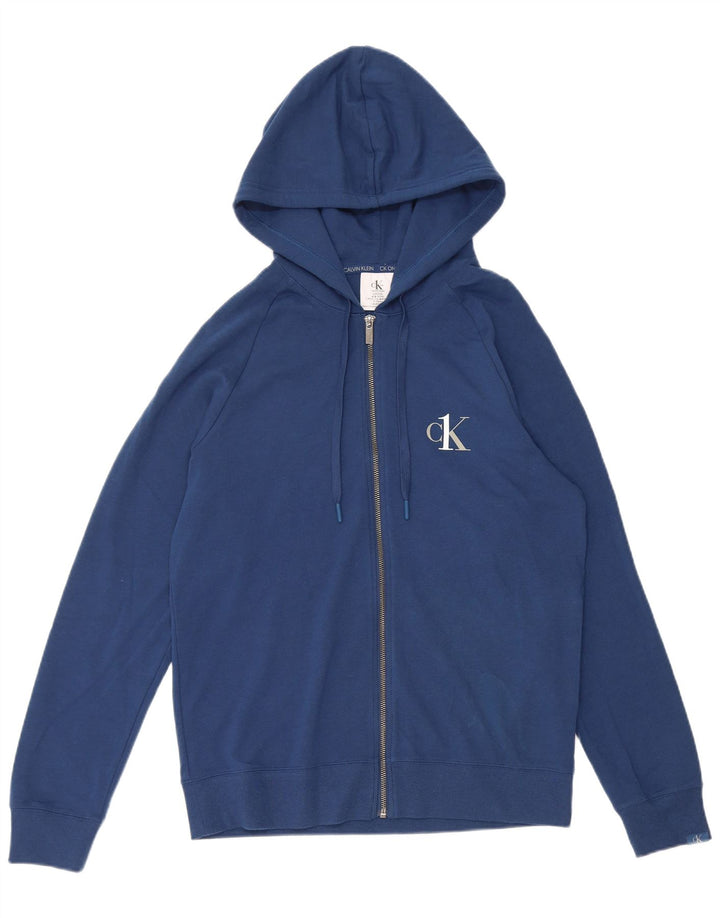 Suéter masculino Calvin Klein com capuz e zíper pequeno azul algodão