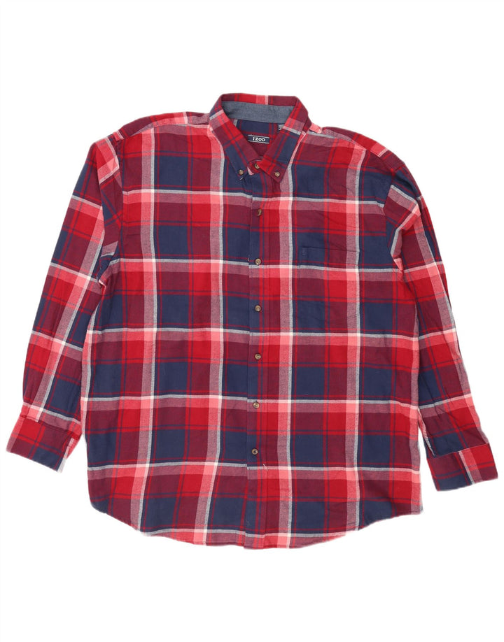 Camisa masculina de flanela Izod 2XL algodão xadrez vermelho