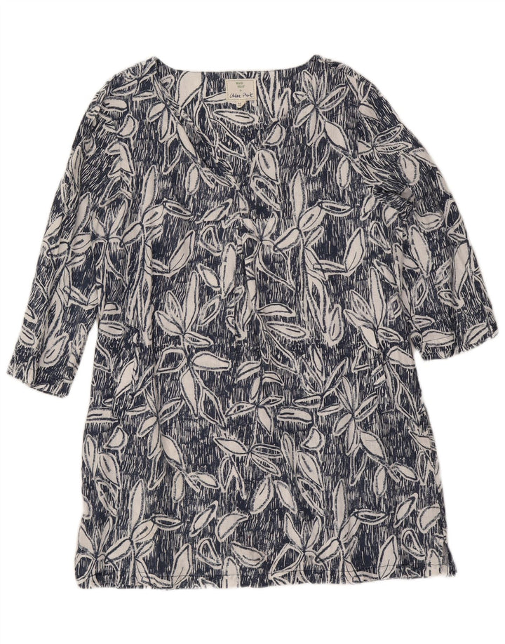Vestido feminino manga 3/4 White Stuff UK 12 linho floral azul médio