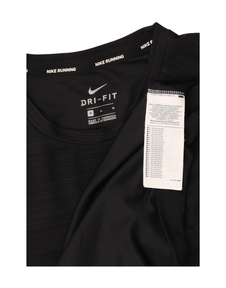 Nike Mens Dri Fit Camiseta Top Médio Preto Listrado Poliéster