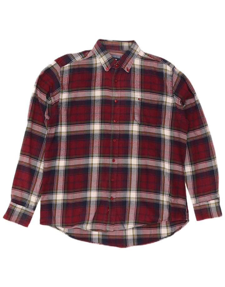Camisa masculina de flanela COMMANDER tamanho 41/42 grande algodão xadrez borgonha