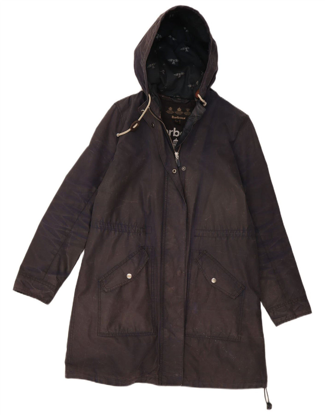 Jaqueta Parka encerada com capuz feminino Barbour Reino Unido 12 azul marinho médio