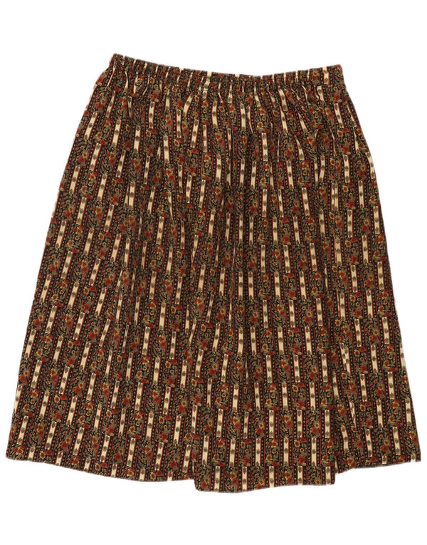 Saia larga feminina vintage de cintura alta Reino Unido 22/24 2XL W34 cáqui floral