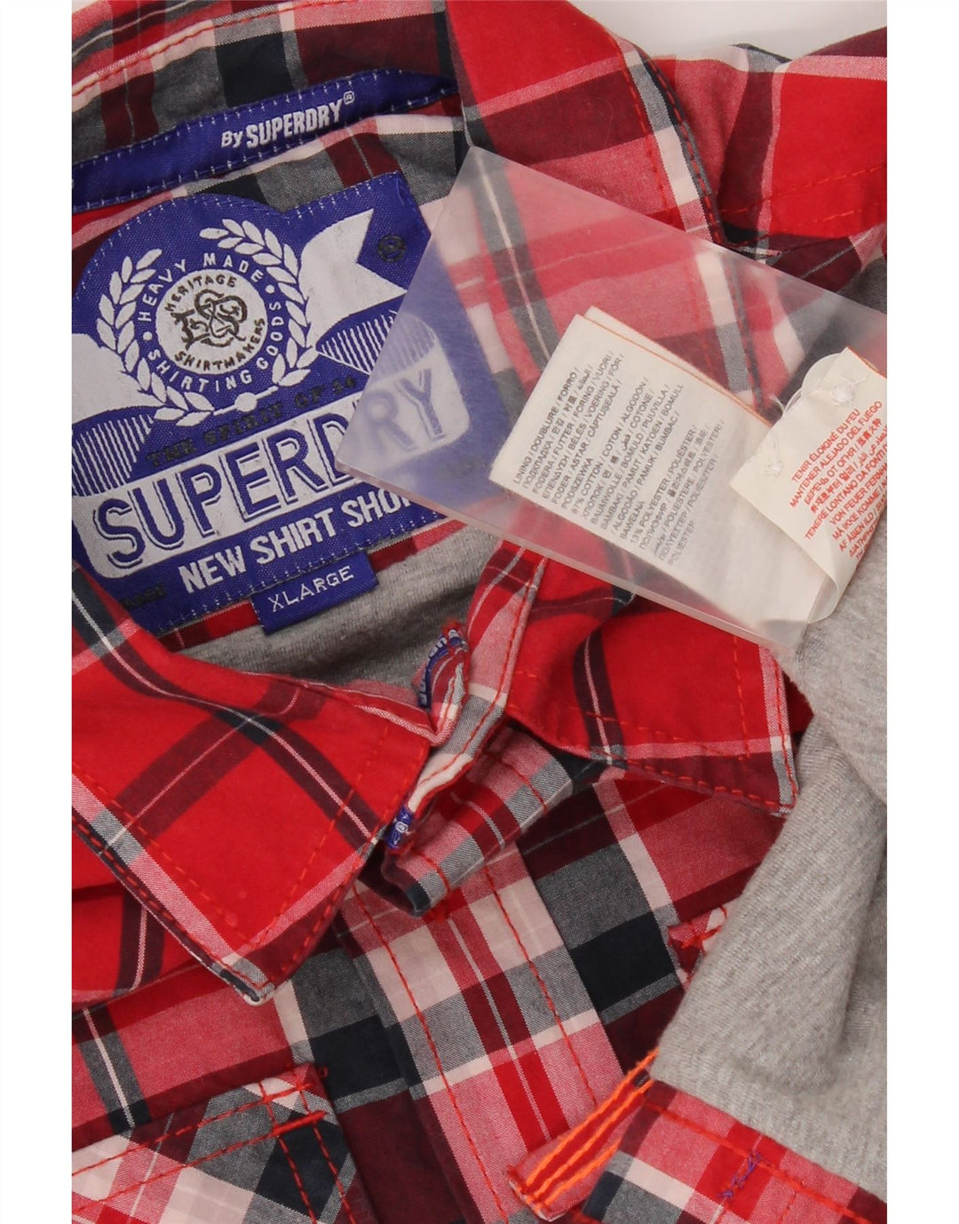 Camisa masculina Superdry XL algodão xadrez vermelho