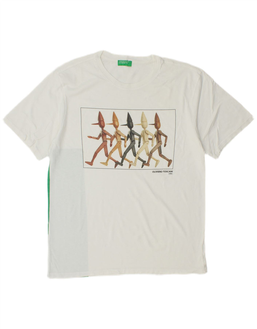 Camiseta masculina gráfica BENETTON Top médio branco algodão colorblock