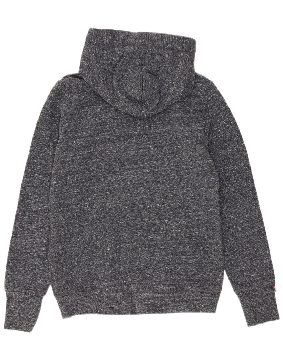 Jumper feminino com capuz gráfico SUPERDRY UK 14 algodão manchado cinza médio