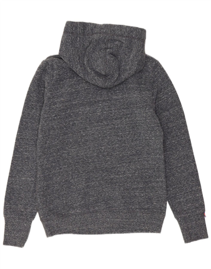 Jumper feminino com capuz gráfico SUPERDRY UK 14 algodão manchado cinza médio