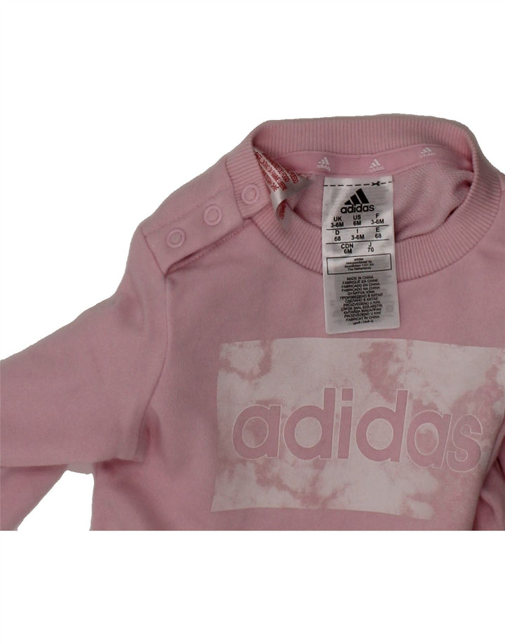 ADIDAS Baby Girls Graphic Sweatshirt Jumper 3-6 Months Pink Cotton Vintage Adidas and Second-Hand Adidas from Messina Hembry 